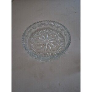 Vintage Decorative Round Clear Cut Glass Serving Bowl with Saw Tooth Rim